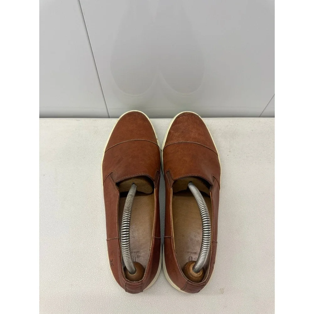 Frye Mens Ludlow Slip On Cognac Brown Leather Cap Toe Sneakers 10M 3482207-COG
